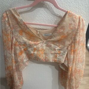 Floral Sheer Women's Top - Orange and Cream